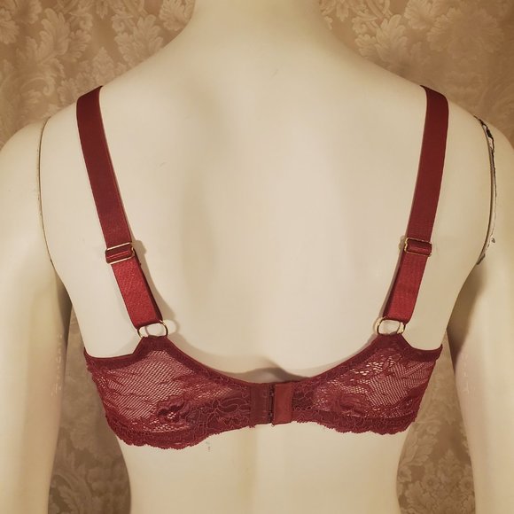 Daisy Fuentes Burgundy Maroon Cranberry Strappy Plunge Push Up Bra - Picture 3 of 5